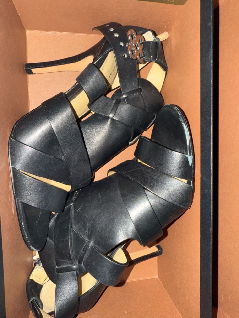 Coach Black Strappy High Heel Sandals with Logo Accent